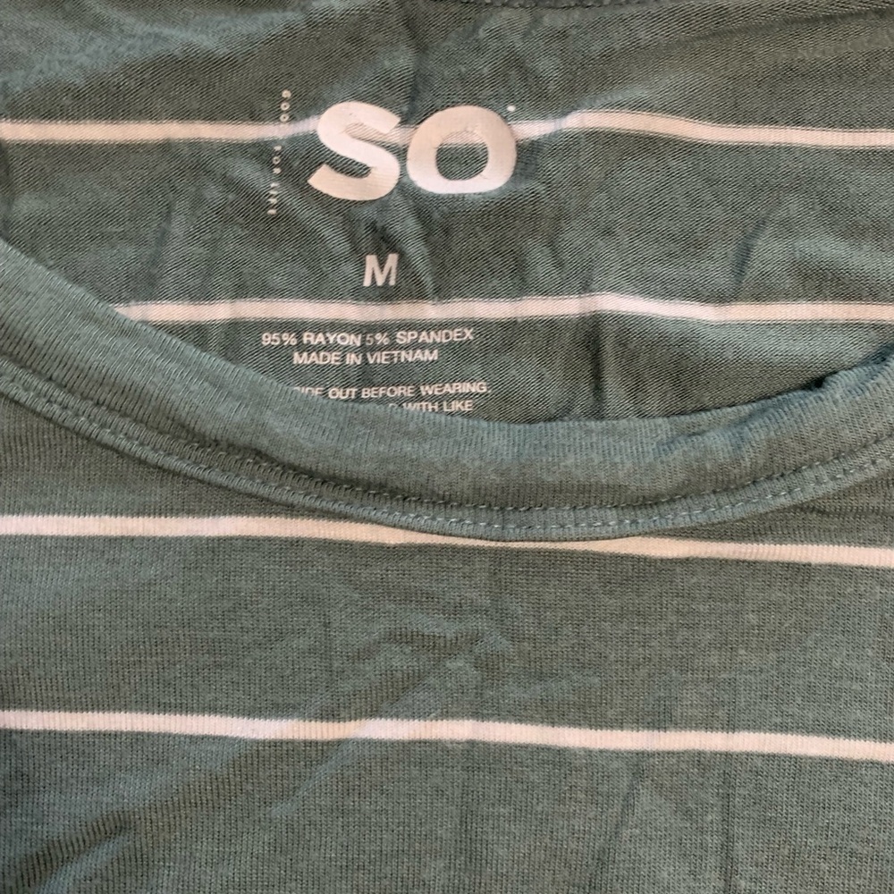 SO Women's Short Sleeve Tee in Green and White Stripes - Picture 2 of 2